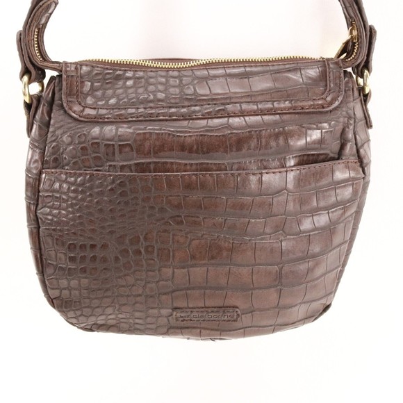 Liz Claiborne Handbag Women Brown Leather Croc Faux Leather Shoulder Saddle Bag - Picture 6 of 16
